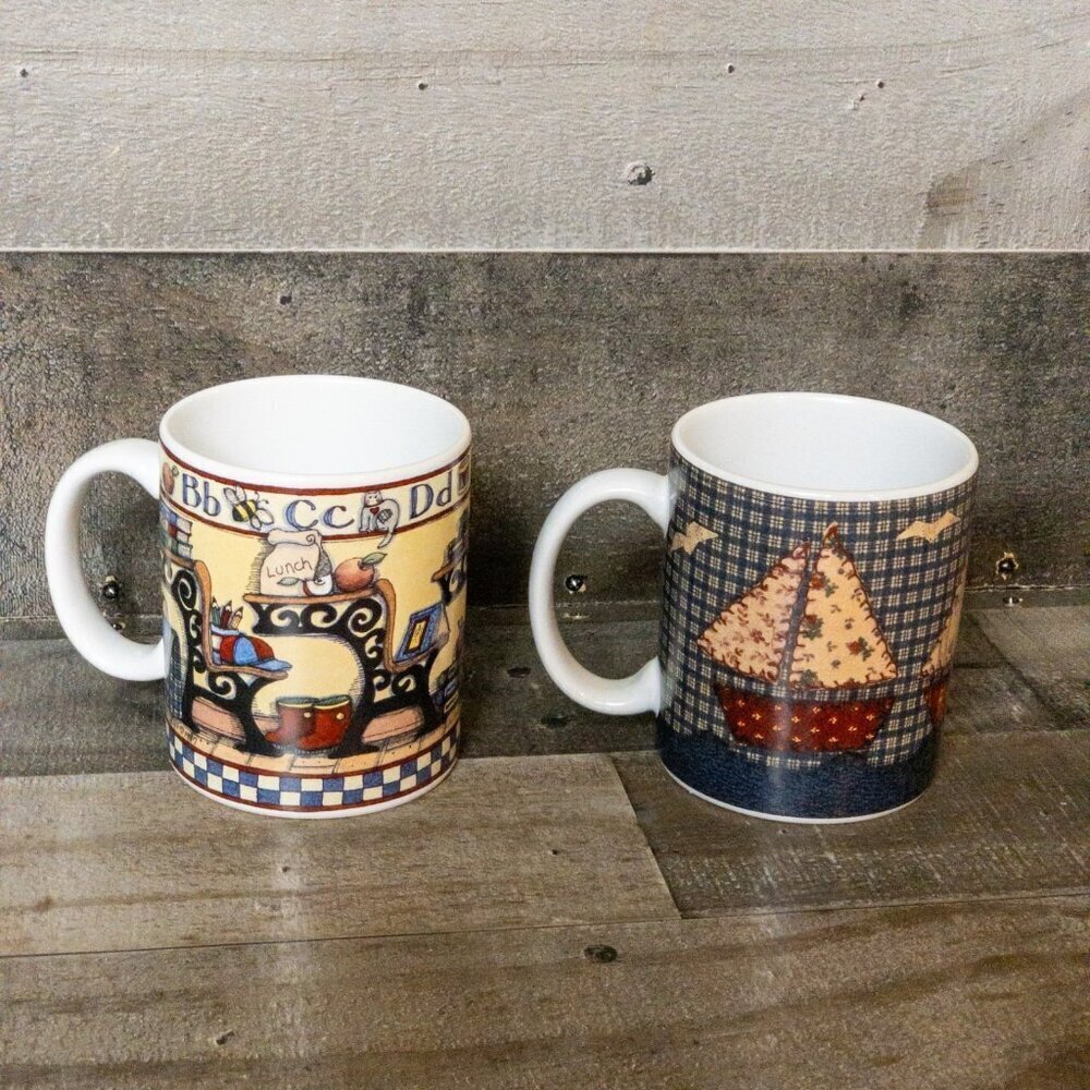 LANG AND WISE COLLECTOR MUGS 1998 EKB2 SW12 COFFEE CUP SET 12 OZ VINTAGE KITCHEN